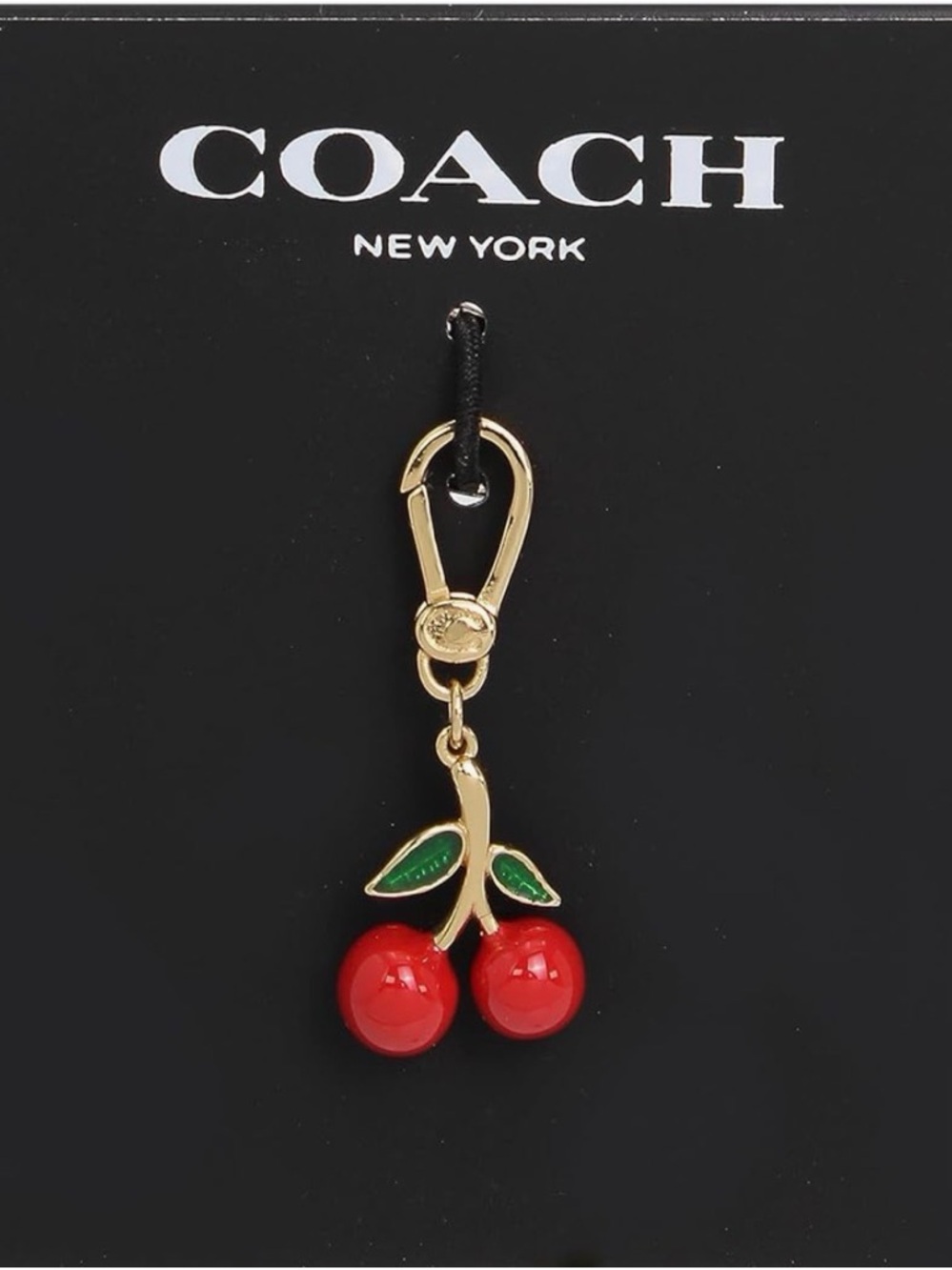 NWT Coach Gold-Tone Cherry Charm Keychain with Red and Green Enamel IN DUSTBAG